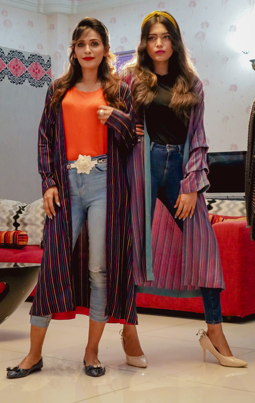 RAINBOW STRIPED KIMONO WITH FINE FRILLS ON SLEEVES