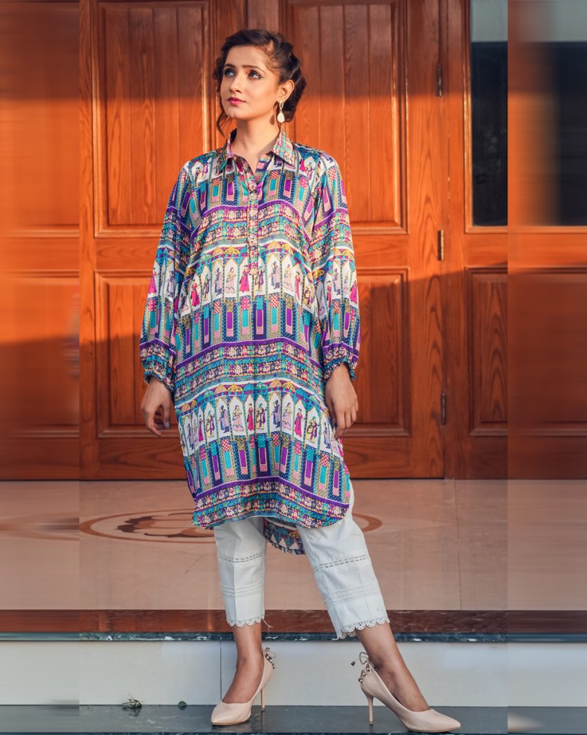 Regal Multicoloured Dip Hem Shirt with Round Borders 1-Piece