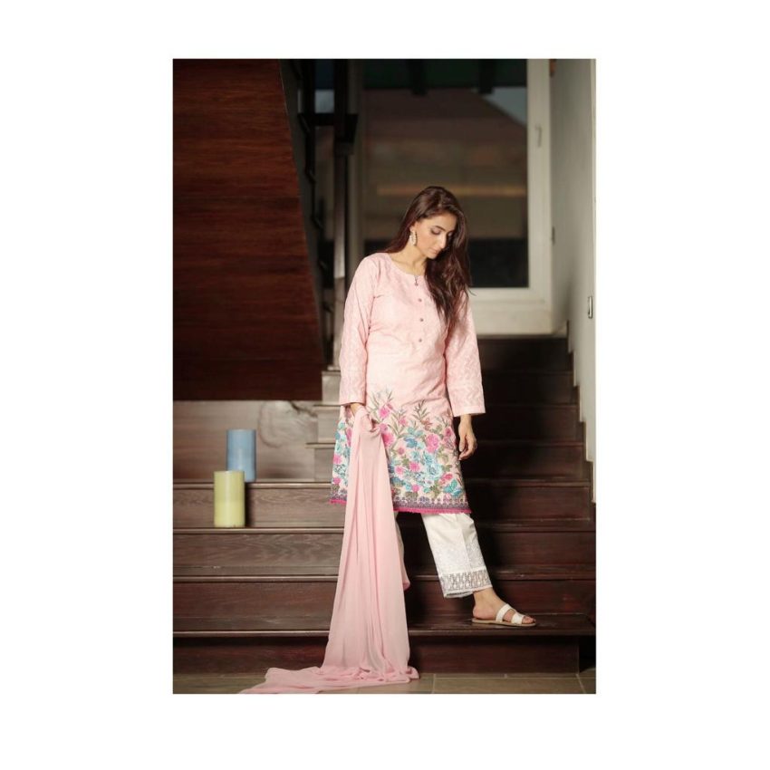 Peach Pink Multi Digital Chikankari Suit - 3Piece