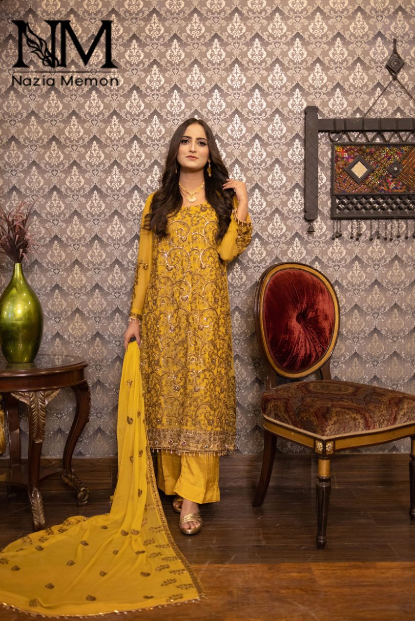 Heavy Embroidered Shirt and Dupatta With Plain Trousers-3pc